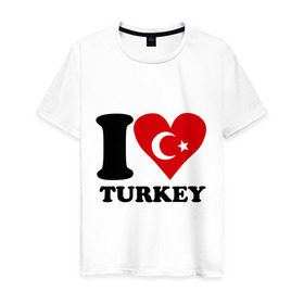 Мужская футболка хлопок с принтом I love turkey в Екатеринбурге, 100% хлопок | прямой крой, круглый вырез горловины, длина до линии бедер, слегка спущенное плечо. | i love turkey | полумесяц | турция | флаги | я люблю