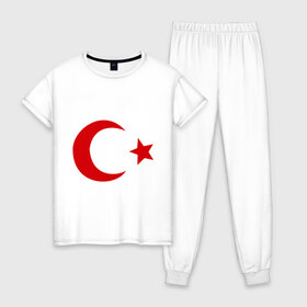 Женская пижама хлопок с принтом Турция в Екатеринбурге, 100% хлопок | брюки и футболка прямого кроя, без карманов, на брюках мягкая резинка на поясе и по низу штанин | Тематика изображения на принте: turkey | полумесяц | турция | флаги