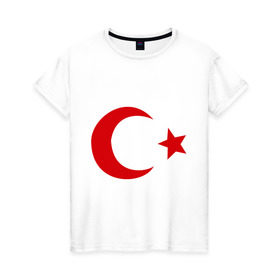 Женская футболка хлопок с принтом Турция в Екатеринбурге, 100% хлопок | прямой крой, круглый вырез горловины, длина до линии бедер, слегка спущенное плечо | turkey | полумесяц | турция | флаги