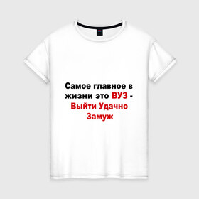 Женская футболка хлопок с принтом Выйти удачно замуж в Екатеринбурге, 100% хлопок | прямой крой, круглый вырез горловины, длина до линии бедер, слегка спущенное плечо | 