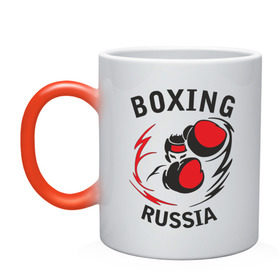 Кружка хамелеон с принтом Boxing russia forever в Екатеринбурге, керамика | меняет цвет при нагревании, емкость 330 мл | boxing | boxing russia forever | бокс | боксер | кик бокс | кикбокс | русский бокс