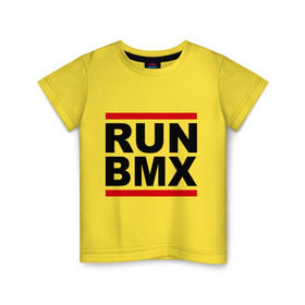 Детская футболка хлопок с принтом RUN BMX в Екатеринбурге, 100% хлопок | круглый вырез горловины, полуприлегающий силуэт, длина до линии бедер | Тематика изображения на принте: bmx | велик | вело | велогонки | велорейсинг | велосипед | спортивный велосипед | фрирайд | эктрим
