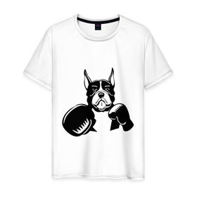 Мужская футболка хлопок с принтом Boxing dog в Екатеринбурге, 100% хлопок | прямой крой, круглый вырез горловины, длина до линии бедер, слегка спущенное плечо. | boxing dog | бойцовская собака | бокс | питбуль