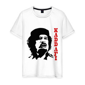 Мужская футболка хлопок с принтом Каддафи (2) в Екатеринбурге, 100% хлопок | прямой крой, круглый вырез горловины, длина до линии бедер, слегка спущенное плечо. | восток | деятель | каддафи | ливия | министр | муамар