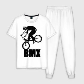 Мужская пижама хлопок с принтом BMX 3 в Екатеринбурге, 100% хлопок | брюки и футболка прямого кроя, без карманов, на брюках мягкая резинка на поясе и по низу штанин
 | bmx | free style | бмэкс | велик | вело | велосипедист | фристайл | экстрим | экстримальный