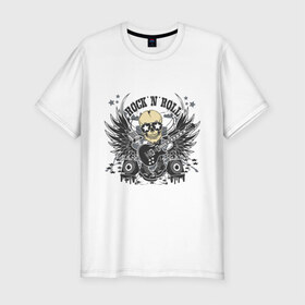Мужская футболка премиум с принтом Rock `n `Roll в Екатеринбурге, 92% хлопок, 8% лайкра | приталенный силуэт, круглый вырез ворота, длина до линии бедра, короткий рукав | гитара | крылья