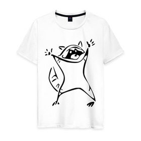Мужская футболка хлопок с принтом Енот в Екатеринбурге, 100% хлопок | прямой крой, круглый вырез горловины, длина до линии бедер, слегка спущенное плечо. | enot | животные