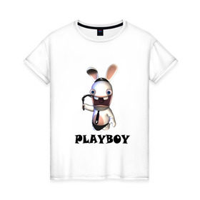 Женская футболка хлопок с принтом Плейбой (2) в Екатеринбурге, 100% хлопок | прямой крой, круглый вырез горловины, длина до линии бедер, слегка спущенное плечо | playboy | зайчик | заяц | плейбой