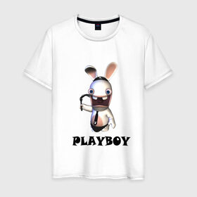 Мужская футболка хлопок с принтом Плейбой (2) в Екатеринбурге, 100% хлопок | прямой крой, круглый вырез горловины, длина до линии бедер, слегка спущенное плечо. | playboy | зайчик | заяц | плейбой