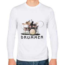 Мужской лонгслив хлопок с принтом Drummer в Екатеринбурге, 100% хлопок |  | drummer | барабанщик | барабаны | драммер | ударник | ударные