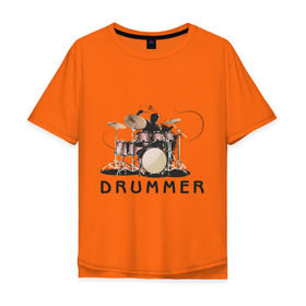 Мужская футболка хлопок Oversize с принтом Drummer в Екатеринбурге, 100% хлопок | свободный крой, круглый ворот, “спинка” длиннее передней части | drummer | барабанщик | барабаны | драммер | ударник | ударные