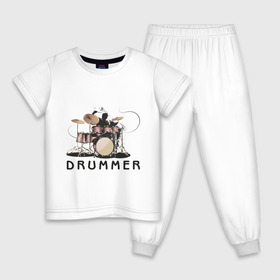 Детская пижама хлопок с принтом Drummer в Екатеринбурге, 100% хлопок |  брюки и футболка прямого кроя, без карманов, на брюках мягкая резинка на поясе и по низу штанин
 | Тематика изображения на принте: drummer | барабанщик | барабаны | драммер | ударник | ударные