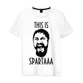 Мужская футболка хлопок с принтом This is Spartaaa (2) в Екатеринбурге, 100% хлопок | прямой крой, круглый вырез горловины, длина до линии бедер, слегка спущенное плечо. | Тематика изображения на принте: 300 спартанцев | this is sparta | король леонид | леонид | это спарта