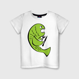 Детская футболка хлопок с принтом Рыба (5) в Екатеринбурге, 100% хлопок | круглый вырез горловины, полуприлегающий силуэт, длина до линии бедер | клев | рыба | рыбак | рыбалка | рыбка | удочки | улов