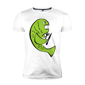 Мужская футболка премиум с принтом Рыба (5) в Екатеринбурге, 92% хлопок, 8% лайкра | приталенный силуэт, круглый вырез ворота, длина до линии бедра, короткий рукав | клев | рыба | рыбак | рыбалка | рыбка | удочки | улов