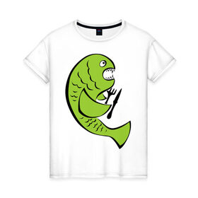 Женская футболка хлопок с принтом Рыба (5) в Екатеринбурге, 100% хлопок | прямой крой, круглый вырез горловины, длина до линии бедер, слегка спущенное плечо | клев | рыба | рыбак | рыбалка | рыбка | удочки | улов