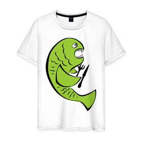 Мужская футболка хлопок с принтом Рыба (5) в Екатеринбурге, 100% хлопок | прямой крой, круглый вырез горловины, длина до линии бедер, слегка спущенное плечо. | клев | рыба | рыбак | рыбалка | рыбка | удочки | улов