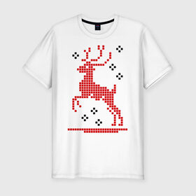 Мужская футболка премиум с принтом Олень-вышивка в Екатеринбурге, 92% хлопок, 8% лайкра | приталенный силуэт, круглый вырез ворота, длина до линии бедра, короткий рукав | вышивание | вышивка | крестиком | олень