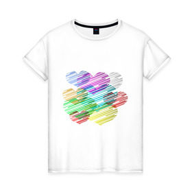 Женская футболка хлопок с принтом Сердечки (3) в Екатеринбурге, 100% хлопок | прямой крой, круглый вырез горловины, длина до линии бедер, слегка спущенное плечо | heart | графика | любовь | рисунок | сердца | сердце