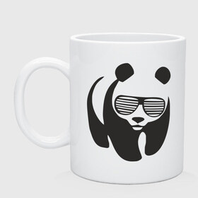 Кружка с принтом Панда в очках жалюзи в Екатеринбурге, керамика | объем — 330 мл, диаметр — 80 мм. Принт наносится на бока кружки, можно сделать два разных изображения | панда