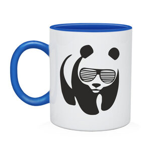 Кружка двухцветная с принтом Панда в очках жалюзи в Екатеринбурге, керамика | объем — 330 мл, диаметр — 80 мм. Цветная ручка и кайма сверху, в некоторых цветах — вся внутренняя часть | панда