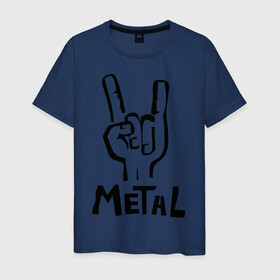 Мужская футболка хлопок с принтом Metal в Екатеринбурге, 100% хлопок | прямой крой, круглый вырез горловины, длина до линии бедер, слегка спущенное плечо. | металлика