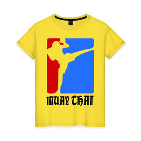 Женская футболка хлопок с принтом Muay Thai (Муай Тай) в Екатеринбурге, 100% хлопок | прямой крой, круглый вырез горловины, длина до линии бедер, слегка спущенное плечо | Тематика изображения на принте: емельяненко