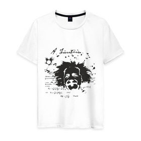 Мужская футболка хлопок с принтом Эйнштейн (2) в Екатеринбурге, 100% хлопок | прямой крой, круглый вырез горловины, длина до линии бедер, слегка спущенное плечо. | albert einstein. наука | альберт эйнштейн | ученый | эйнштейн