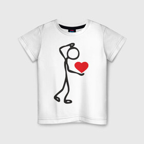 Детская футболка хлопок с принтом Человечек с сердцем (2) в Екатеринбурге, 100% хлопок | круглый вырез горловины, полуприлегающий силуэт, длина до линии бедер | влюбленный | сердечко в руках | сердце | сердце в руках | человечек