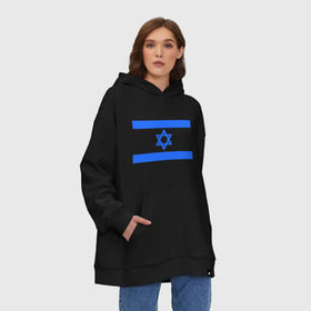 Худи SuperOversize хлопок с принтом Флаг Израиля в Екатеринбурге, 70% хлопок, 30% полиэстер, мягкий начес внутри | карман-кенгуру, эластичная резинка на манжетах и по нижней кромке, двухслойный капюшон
 | Тематика изображения на принте: israel | израиль | флаг