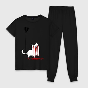 Женская пижама хлопок с принтом Плачущий кот в Екатеринбурге, 100% хлопок | брюки и футболка прямого кроя, без карманов, на брюках мягкая резинка на поясе и по низу штанин | кот | плачущий кот