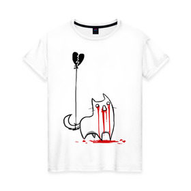Женская футболка хлопок с принтом Плачущий кот в Екатеринбурге, 100% хлопок | прямой крой, круглый вырез горловины, длина до линии бедер, слегка спущенное плечо | кот | плачущий кот