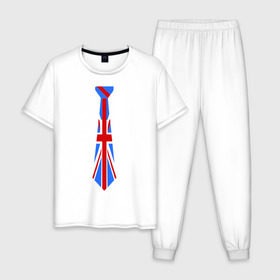 Мужская пижама хлопок с принтом Британский флаг на галстуке в Екатеринбурге, 100% хлопок | брюки и футболка прямого кроя, без карманов, на брюках мягкая резинка на поясе и по низу штанин
 | британский флаг