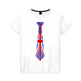 Женская футболка хлопок с принтом Британский флаг на галстуке в Екатеринбурге, 100% хлопок | прямой крой, круглый вырез горловины, длина до линии бедер, слегка спущенное плечо | британский флаг
