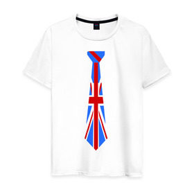 Мужская футболка хлопок с принтом Британский флаг на галстуке в Екатеринбурге, 100% хлопок | прямой крой, круглый вырез горловины, длина до линии бедер, слегка спущенное плечо. | британский флаг