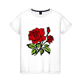 Женская футболка хлопок с принтом Роза в Екатеринбурге, 100% хлопок | прямой крой, круглый вырез горловины, длина до линии бедер, слегка спущенное плечо | красная роза | роза | розочка | цветок | цветы