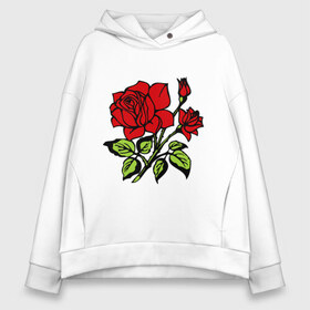 Женское худи Oversize хлопок с принтом Роза в Екатеринбурге, френч-терри — 70% хлопок, 30% полиэстер. Мягкий теплый начес внутри —100% хлопок | боковые карманы, эластичные манжеты и нижняя кромка, капюшон на магнитной кнопке | красная роза | роза | розочка | цветок | цветы
