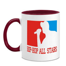 Кружка двухцветная с принтом Hip-Hop all stars в Екатеринбурге, керамика | объем — 330 мл, диаметр — 80 мм. Цветная ручка и кайма сверху, в некоторых цветах — вся внутренняя часть | gangsta | gansta | hip | hip hop | hop | rap | рэп | рэпчина | хип | хип хоп | хипхоп | хоп