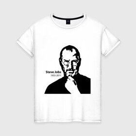 Женская футболка хлопок с принтом Стив Джобс в Екатеринбурге, 100% хлопок | прямой крой, круглый вырез горловины, длина до линии бедер, слегка спущенное плечо | steve jobs | знаменитость | портрет | стив джоббс | стив джобс | стив джопс