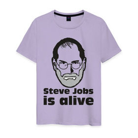 Мужская футболка хлопок с принтом Steve Jobs is alive в Екатеринбурге, 100% хлопок | прямой крой, круглый вырез горловины, длина до линии бедер, слегка спущенное плечо. | 