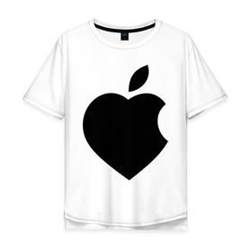 Мужская футболка хлопок Oversize с принтом Сердце- яблоко в Екатеринбурге, 100% хлопок | свободный крой, круглый ворот, “спинка” длиннее передней части | Тематика изображения на принте: apple | mac | steve jobs | мак | стив джоббс | стив джобс | стив джопс | стивен джобс | эпл