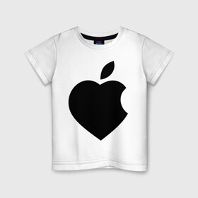 Детская футболка хлопок с принтом Сердце- яблоко в Екатеринбурге, 100% хлопок | круглый вырез горловины, полуприлегающий силуэт, длина до линии бедер | Тематика изображения на принте: apple | mac | steve jobs | мак | стив джоббс | стив джобс | стив джопс | стивен джобс | эпл
