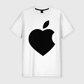 Мужская футболка премиум с принтом Сердце- яблоко в Екатеринбурге, 92% хлопок, 8% лайкра | приталенный силуэт, круглый вырез ворота, длина до линии бедра, короткий рукав | apple | mac | steve jobs | мак | стив джоббс | стив джобс | стив джопс | стивен джобс | эпл