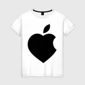 Женская футболка хлопок с принтом Сердце- яблоко в Екатеринбурге, 100% хлопок | прямой крой, круглый вырез горловины, длина до линии бедер, слегка спущенное плечо | apple | mac | steve jobs | мак | стив джоббс | стив джобс | стив джопс | стивен джобс | эпл
