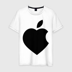 Мужская футболка хлопок с принтом Сердце- яблоко в Екатеринбурге, 100% хлопок | прямой крой, круглый вырез горловины, длина до линии бедер, слегка спущенное плечо. | apple | mac | steve jobs | мак | стив джоббс | стив джобс | стив джопс | стивен джобс | эпл
