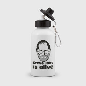 Бутылка спортивная с принтом Steve Jobs is alive (5) в Екатеринбурге, металл | емкость — 500 мл, в комплекте две пластиковые крышки и карабин для крепления | alive | apple | mac | steve jobs | жив | мак | стив джоббс | стив джобс | стив джопс | стивен джобс | эпл