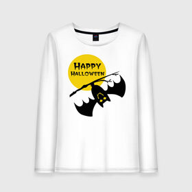 Женский лонгслив хлопок с принтом Летучая мышь и луна в Екатеринбурге, 100% хлопок |  | halloveen | halloven | hallovin | halloween | haloween | halowen | he | hellovin | helloween | hellowen | hellowin | helowen | день святых | летучая мышь | халловин | халлуин | халовин | хелловин | хеллувин | хеллуин | хеловин | хэлловин | хэллоуин | хэлл