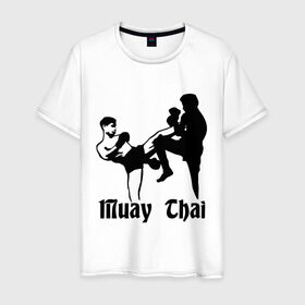 Мужская футболка хлопок с принтом Muay Thai (2) в Екатеринбурге, 100% хлопок | прямой крой, круглый вырез горловины, длина до линии бедер, слегка спущенное плечо. | муай тай