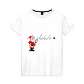 Женская футболка хлопок с принтом Ho-Ho-Ho в Екатеринбурге, 100% хлопок | прямой крой, круглый вырез горловины, длина до линии бедер, слегка спущенное плечо | santa | дед мороз | новый год | санта | санта клаус