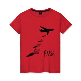Женская футболка хлопок с принтом Еда вместо бомб в Екатеринбурге, 100% хлопок | прямой крой, круглый вырез горловины, длина до линии бедер, слегка спущенное плечо | бомбы | еда | морковки | самолет